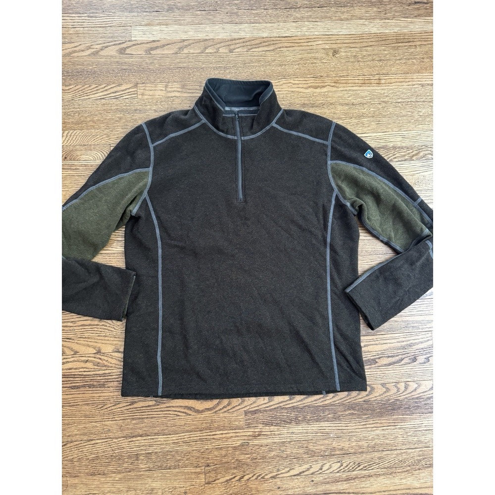 Kuhl Kashmira Sweater Mens Large Brown Green 1/4 Zip Pullover Hiking Outdoor